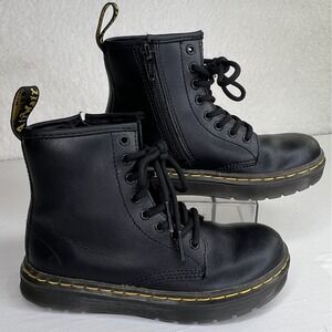 Dr Martens Classic Black Combat Lace Up Zipper Air Wair Boot Little Kids US 13